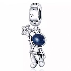 Astronaut Boy Charm, S925 Silver Stamped Dangle, fits Pandora Charms Bracelet
